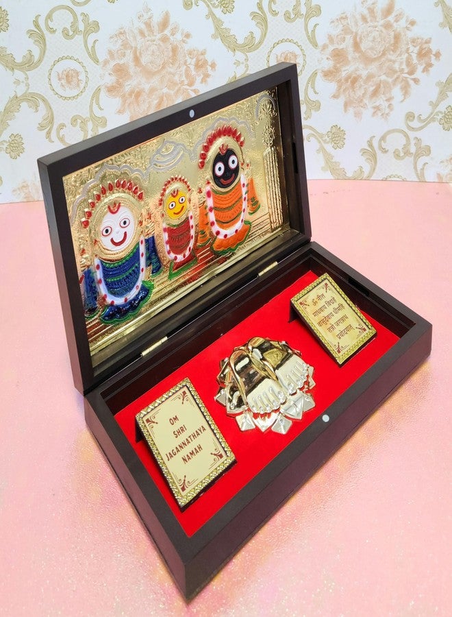 ARNAVIRA Gold Plated Jai Jagannath Photo Frame with Charan Paduka Pocket Temple for Diwali Gift, House Warming Gifts, Return Gift Puja Box (Jai Jagannath, 21 x 12) - Image 2